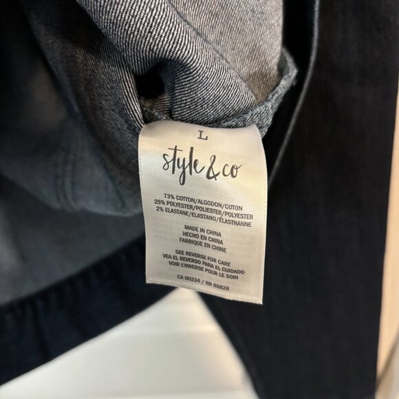 Style & Co Women's Dark Denim Full Zip Snap Collar Jean Jacket, Size Large - Picture 7 of 10